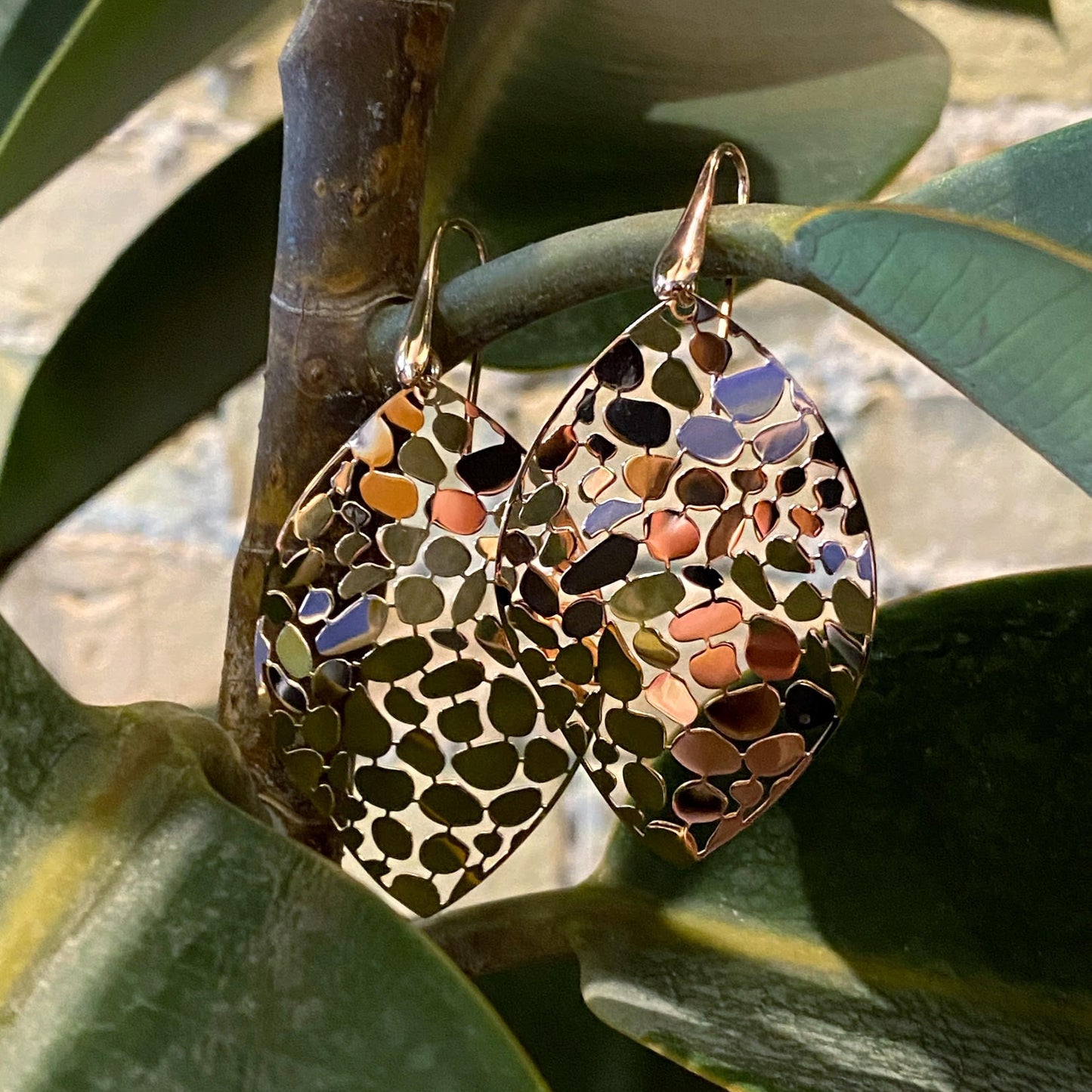 Mosaic Leaf Dangle Earrings