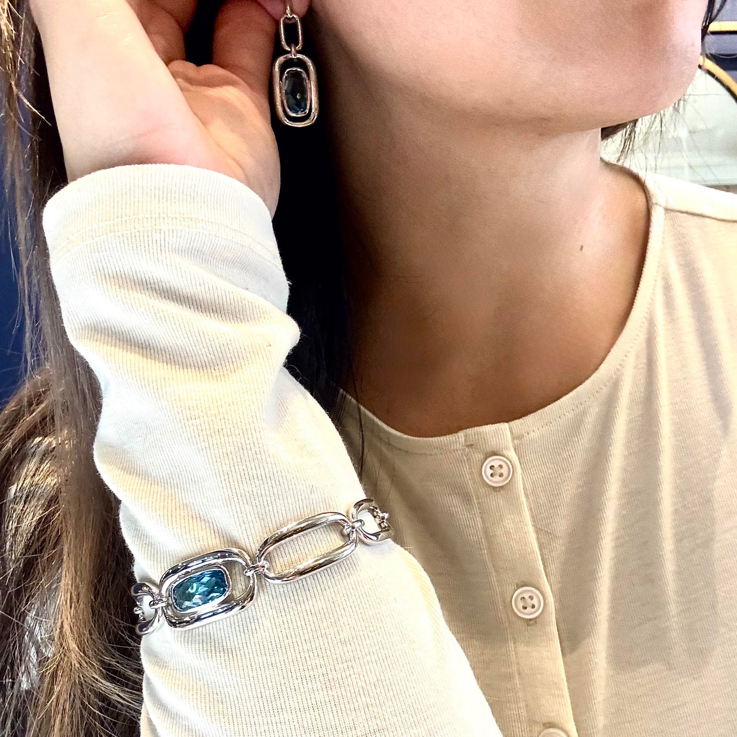 Blue Topaz Chain Earrings